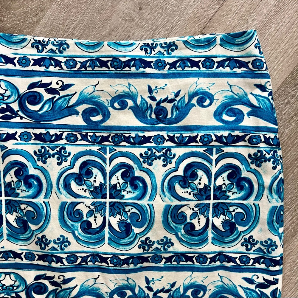 Samantha Sung Floral Paisley Knee Length Full Pencil Skirt White Blue Size US 6 - Picture 2 of 6